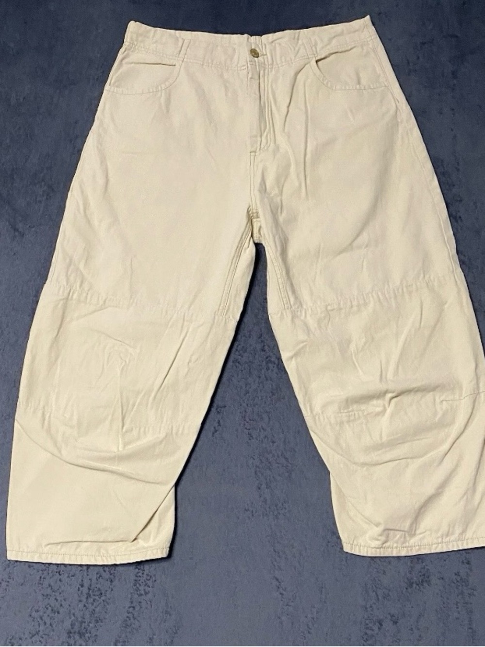 Roucha Domoto Canvas Pants Womens C / L Ecru Cotton Crop Barrel Wide Leg Preppy